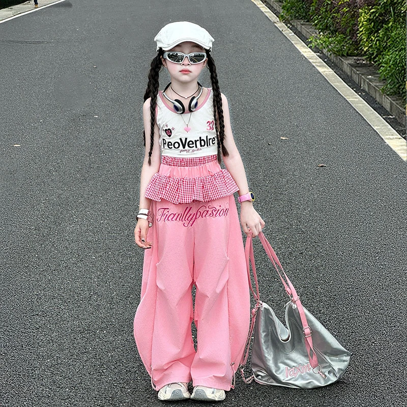 女童夏装2025新款女孩休闲运动裤套装儿童夏季韩范背心上衣两件套