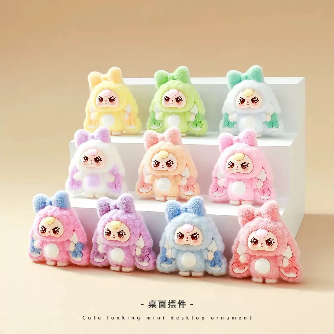 【许愿+对碰+九宫格】可爱植绒垂耳蝴蝶结兔子娃三岁树脂桌面摆件