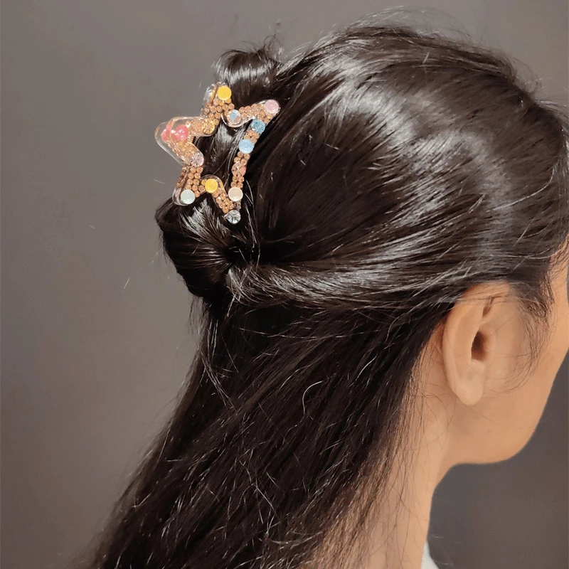 韩版施华钻小抓夹新款星星抓夹轻奢6公分刘海夹气质边夹彩色顶夹