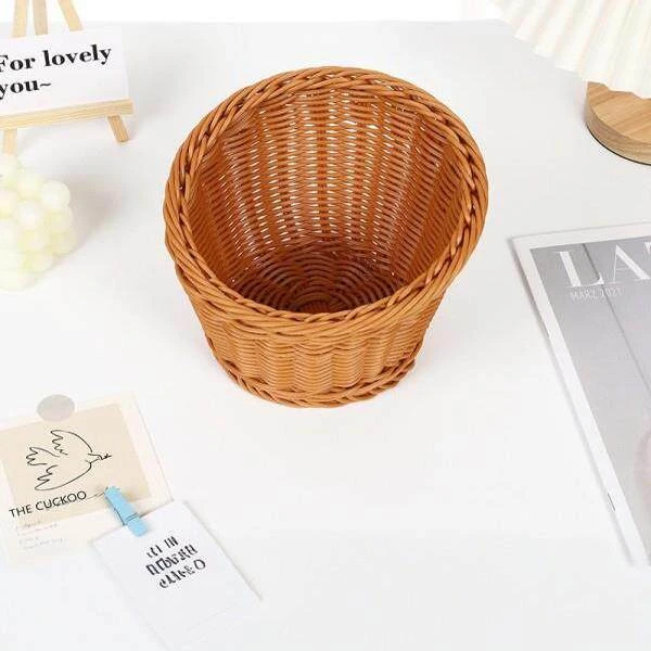 藤编爆米花圆柱形点心菜篮篮小水果篮篮仿菜篮菜筐纯手工桶状火锅
