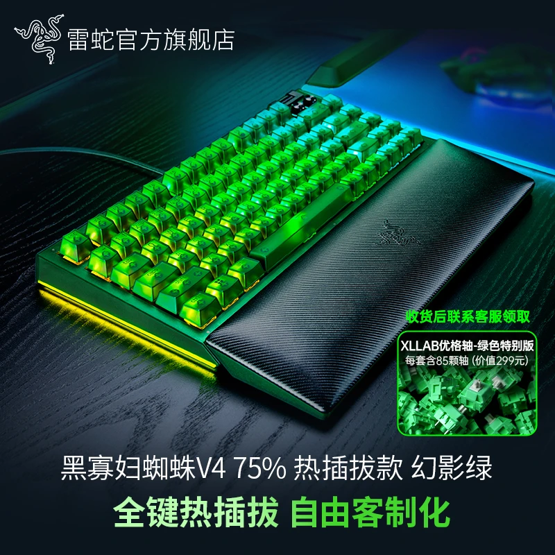 Razer雷蛇 黑寡妇蜘蛛V4热插拔幻影绿 BW 75%配列 电竞客制化键盘