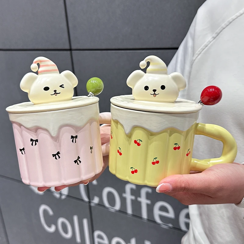 女生可爱小熊陶瓷马克杯带勺子办公室咖啡杯高颜值学生专用喝水杯