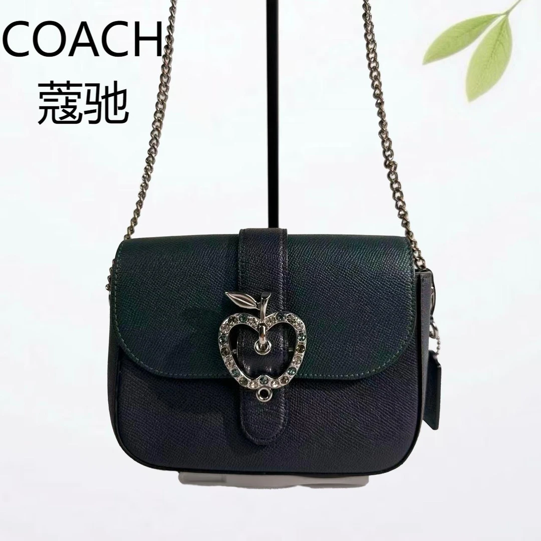 95新 COACH/蔻驰 蓝黑银钻苹果斜挎包G25804573底长18X14