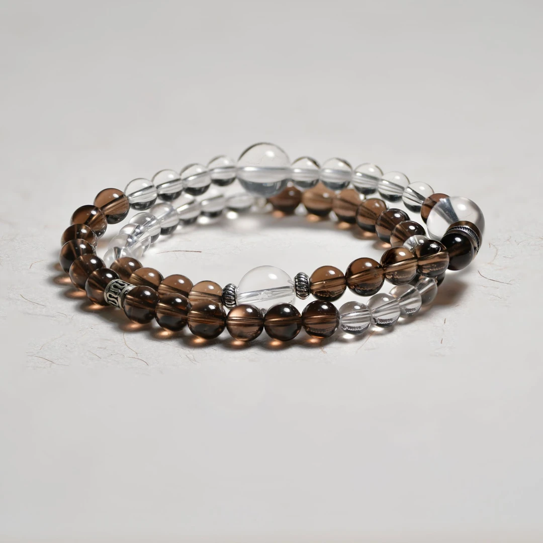 【茶话会】宋导自营天然茶水晶白水晶原创设计双圈手串