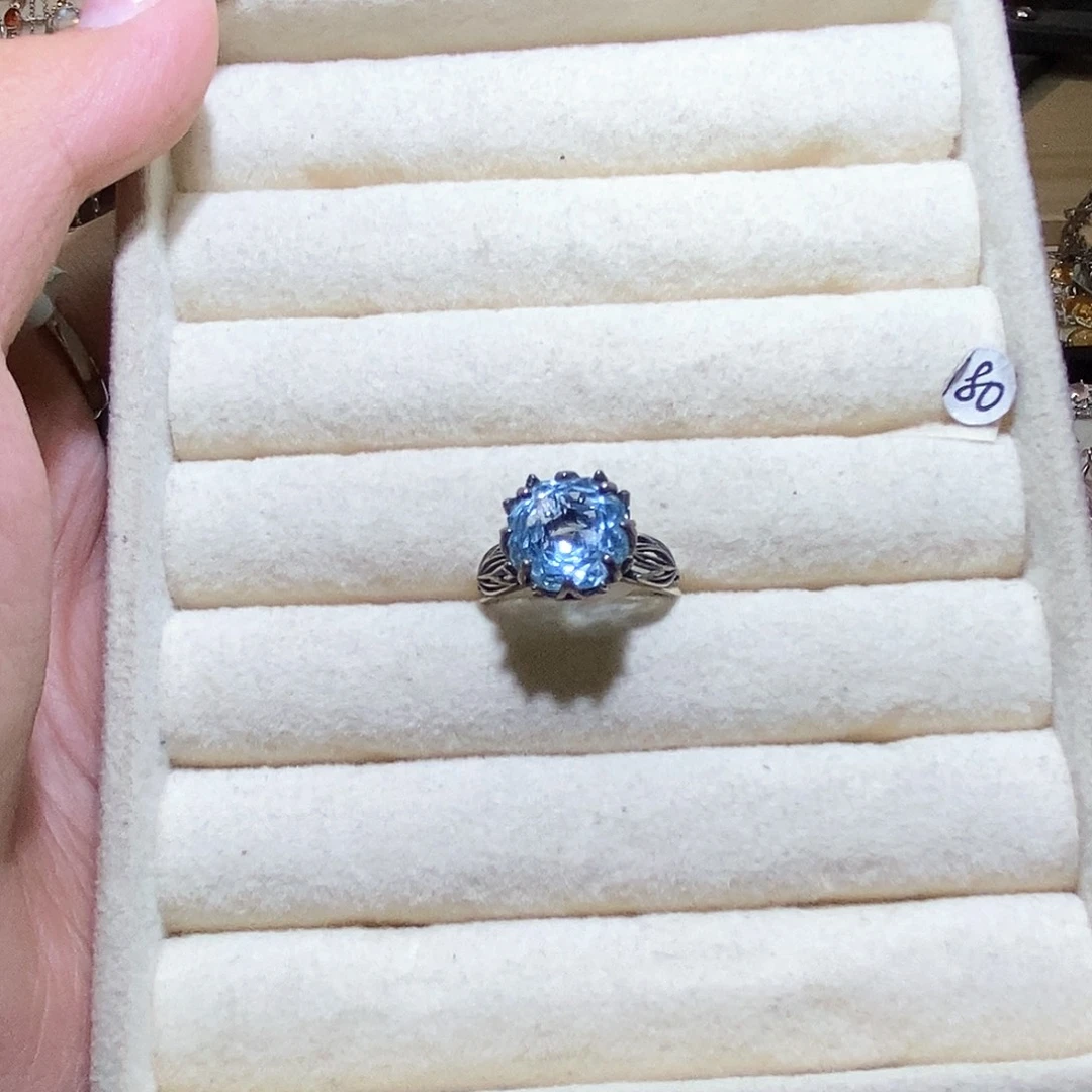 森***森银S925镶嵌戒指烟晶