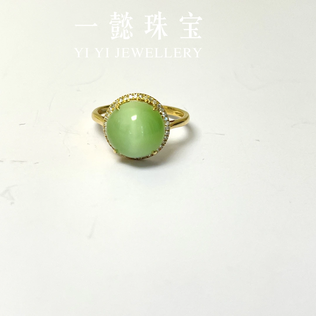 【一懿珠宝】天青御玺|新疆且末黑羊洞18K金猫眼戒指 轻奢时尚hy065