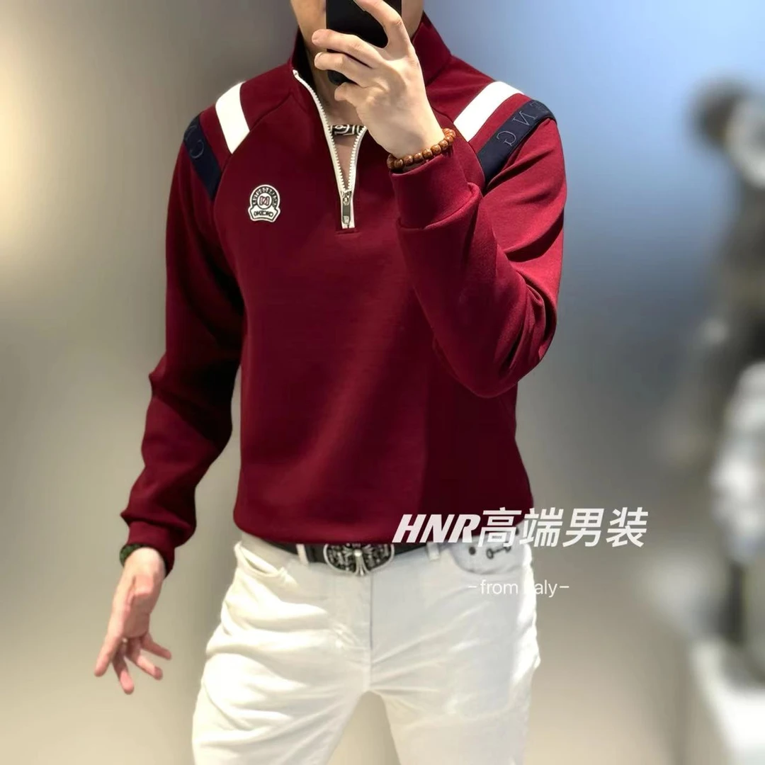 半拉链立领字母条纹图案新款高端男士秋季时尚休闲卫衣15