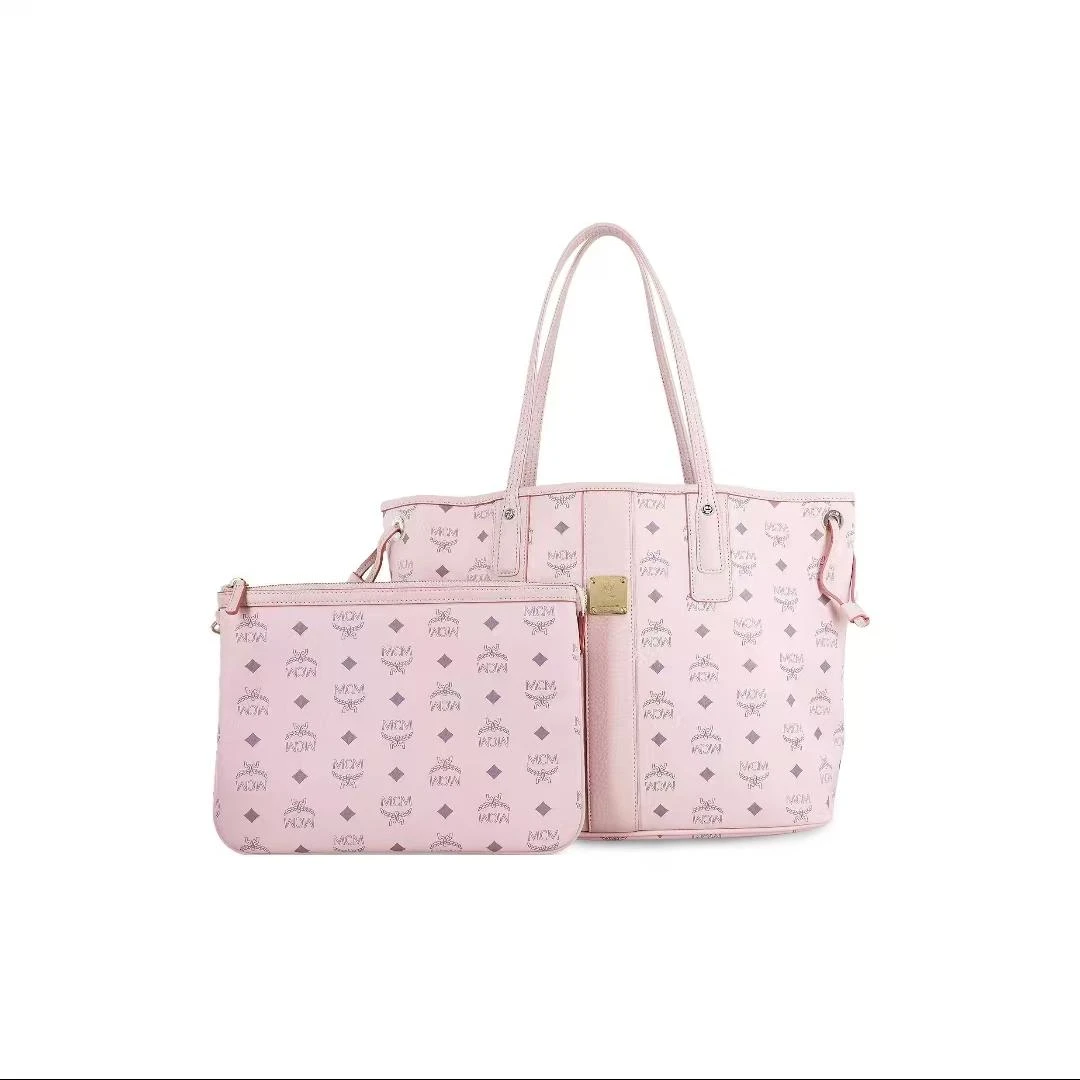 95新 MCM 子母托特包中号轻雾粉/LZ00869