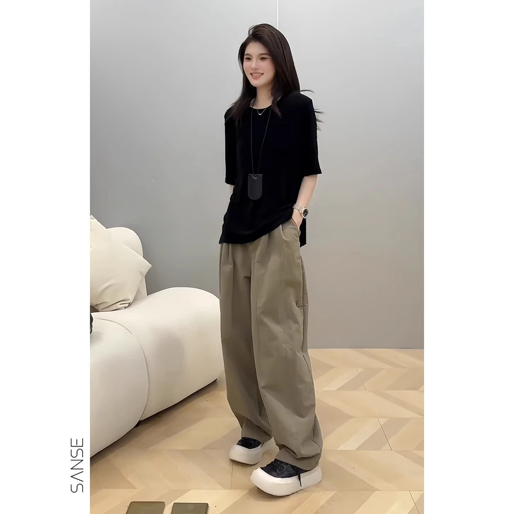 夏装搭配一整套设计感短袖T恤上衣窄版休闲工装裤时尚套装两件套