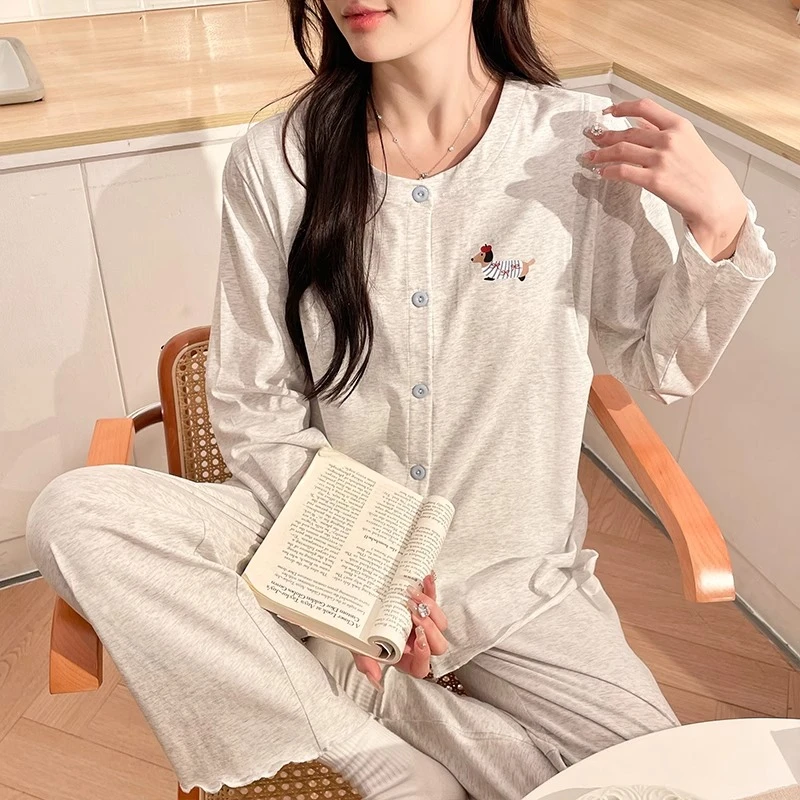 大码月子服孕妇睡衣夏季薄款哺乳带胸垫长袖莫代尔产妇待产两件套