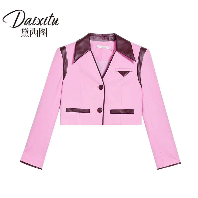【黛西图品牌正品】修身立肩版型拼色设计西装外套10110T332J0039