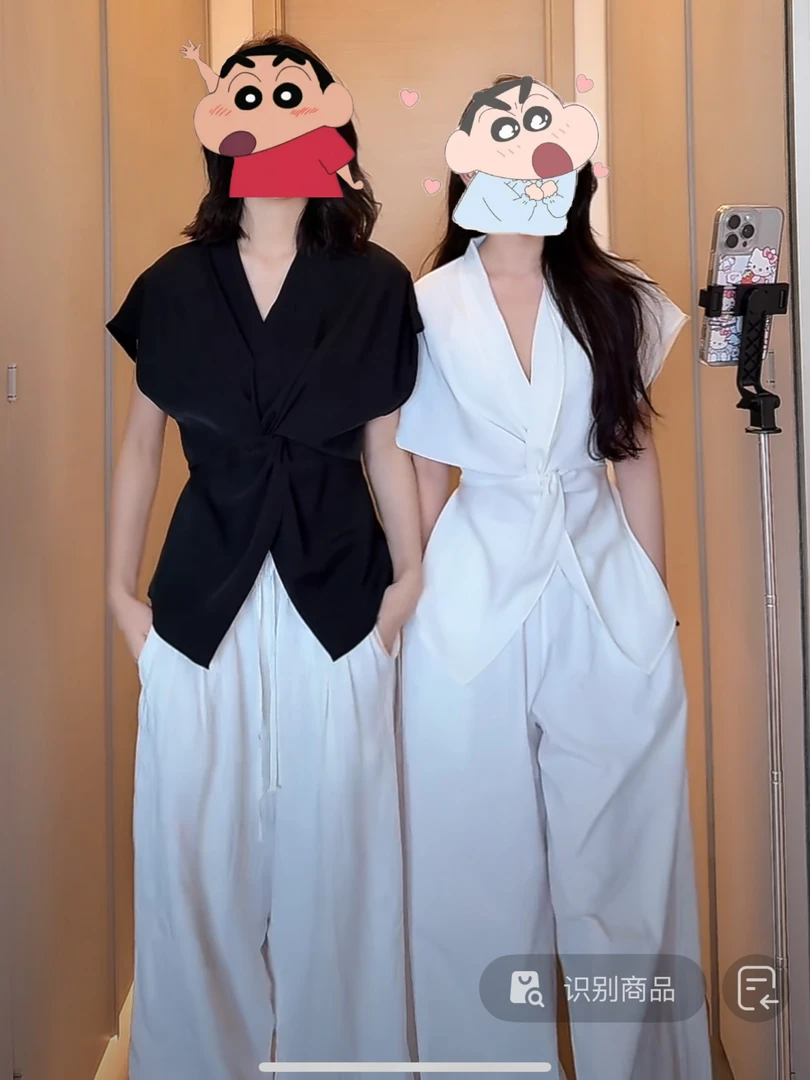 喜糖 福（1xt9921#）V领纽结设计、飞飞袖显瘦收腰衬衫 6-15