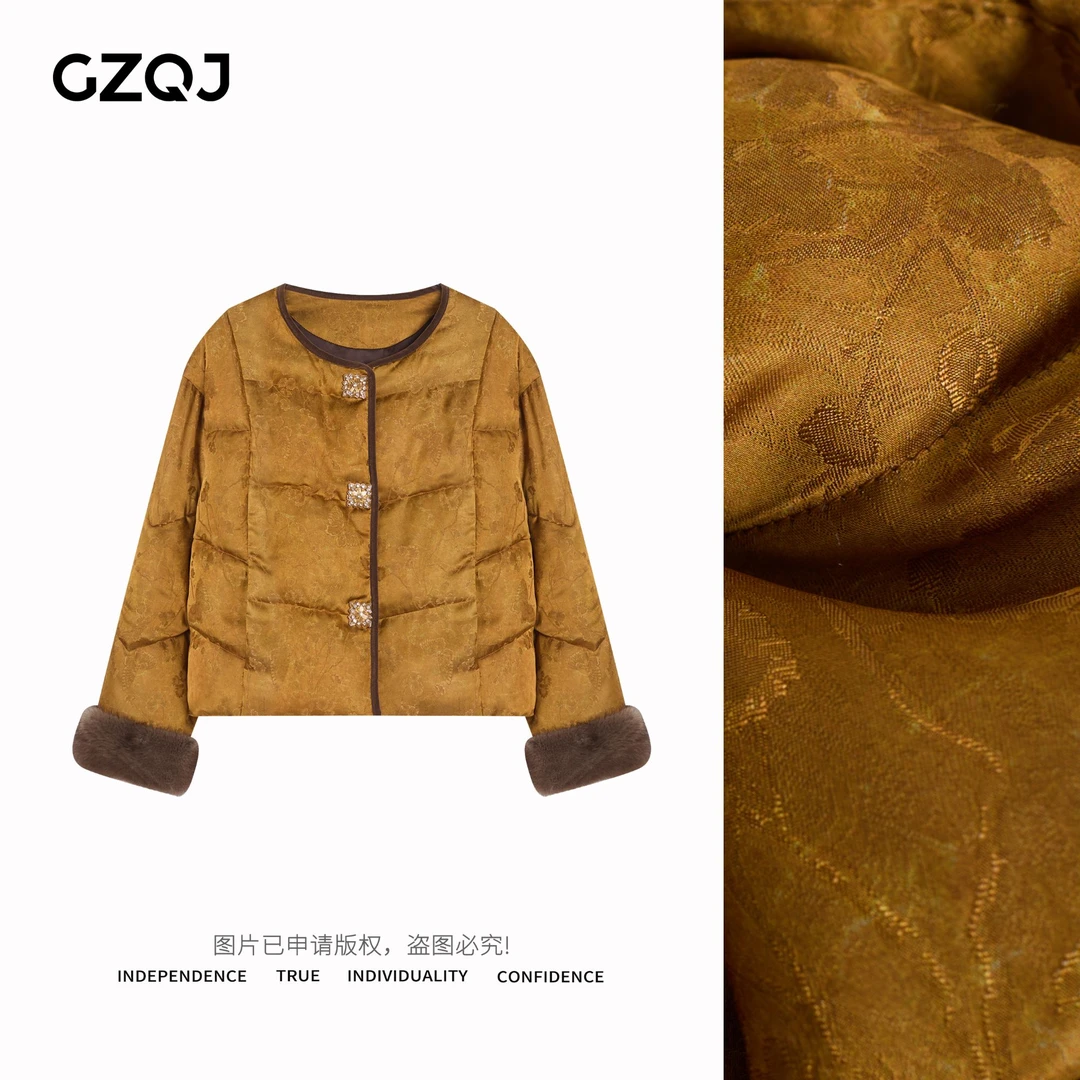 广州琴姐【生如夏花】复古国风水貂拼接保暖鹅绒羽绒服外套女冬0506