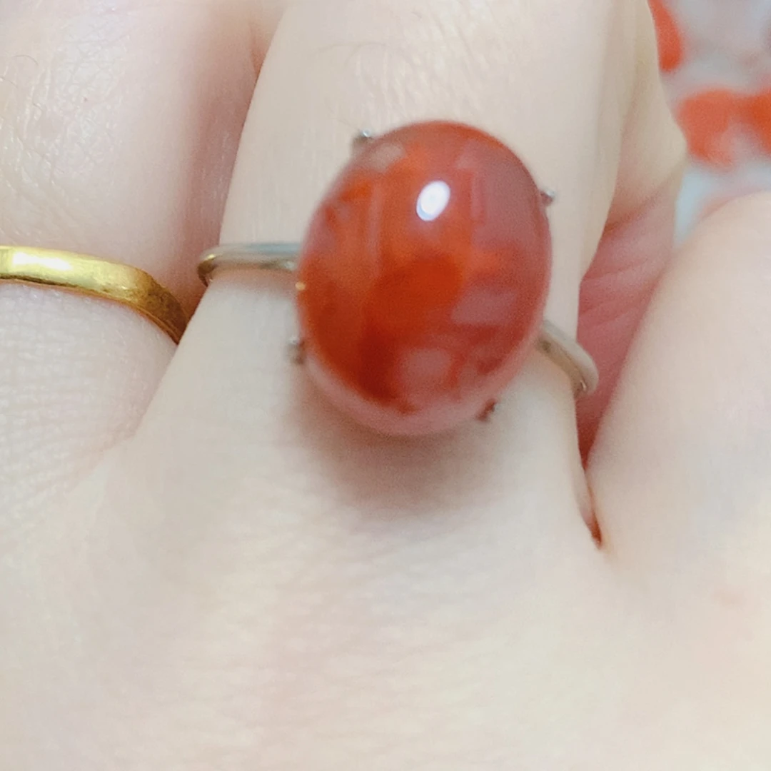 南红玛瑙银S925镶嵌戒指