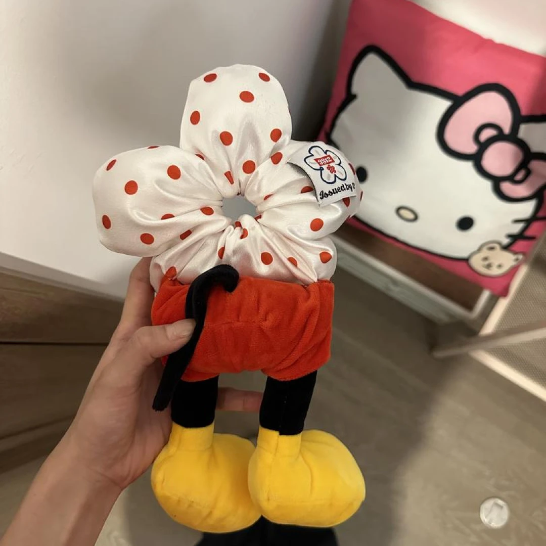 米奇可爱创意红色波点发圈女生拍照米奇腿发饰毛绒年货冬天小礼物
