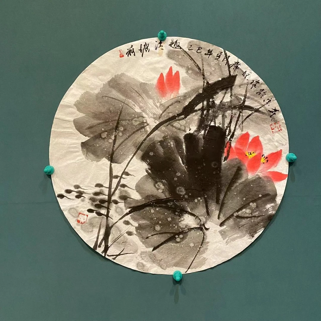《荷塘清趣》王峰圆面精品花鸟