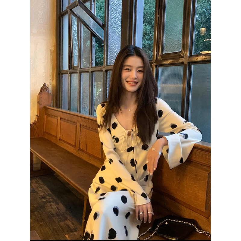 【云雾玫瑰】RAREZZ法式气质优雅印花复古长袖v领生日裙子高级感女