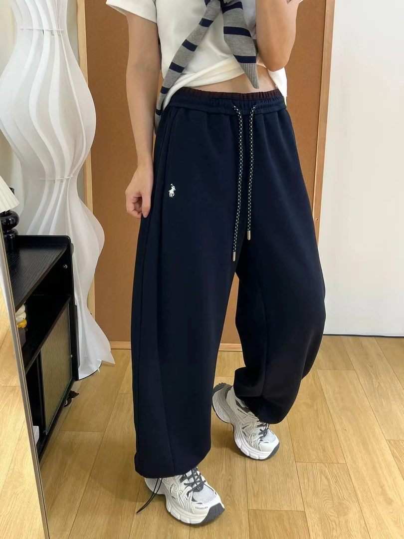 2952 刺绣拼色束脚两穿阔腿两穿拖地裤外15-2