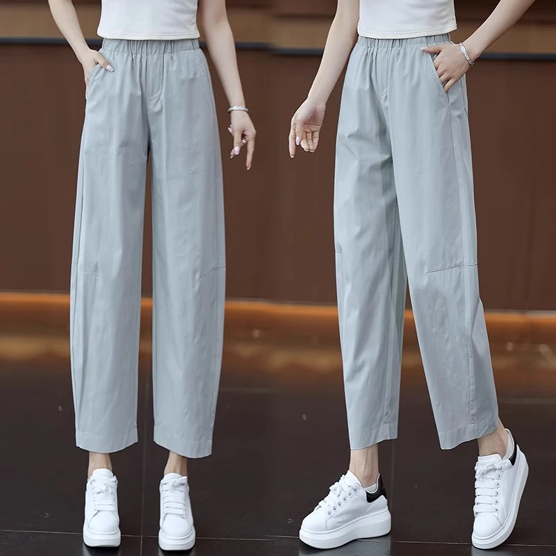 灰绿色休闲弯刀裤女2025夏季新款高腰宽松薄款小个子阔腿镰刀裤子