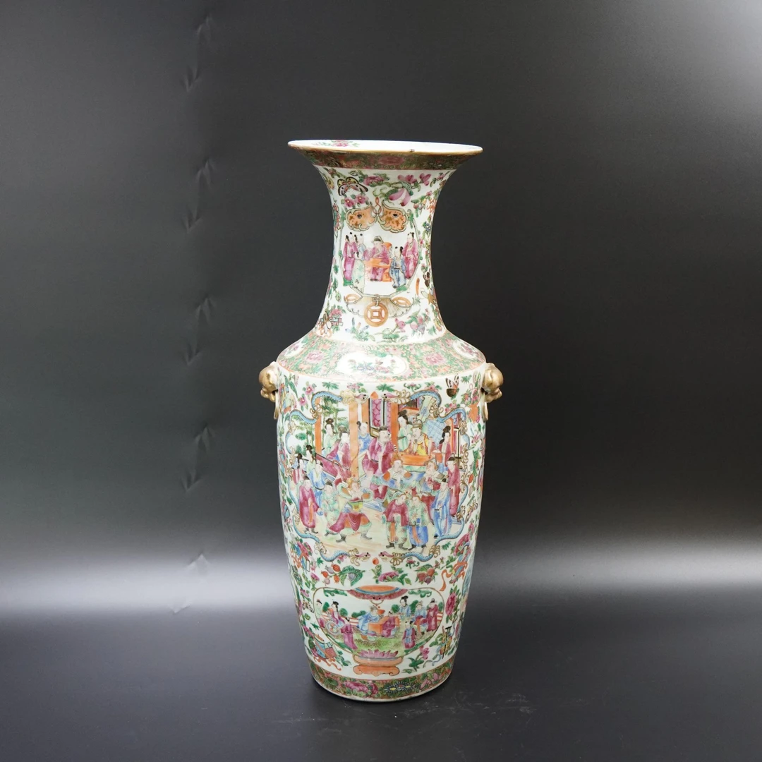 Lot.25080123清道光广彩开窗人物故事赏瓶   高约62cm