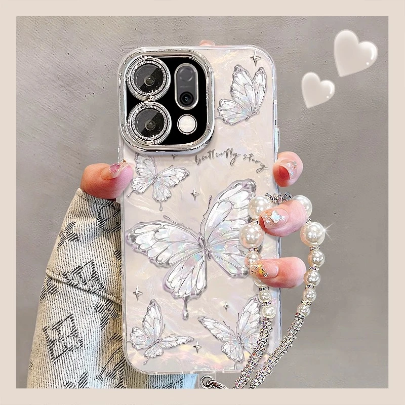 适用opporeno14手机壳新女款reno13/12/11pro金属蝴蝶手链10/9pro