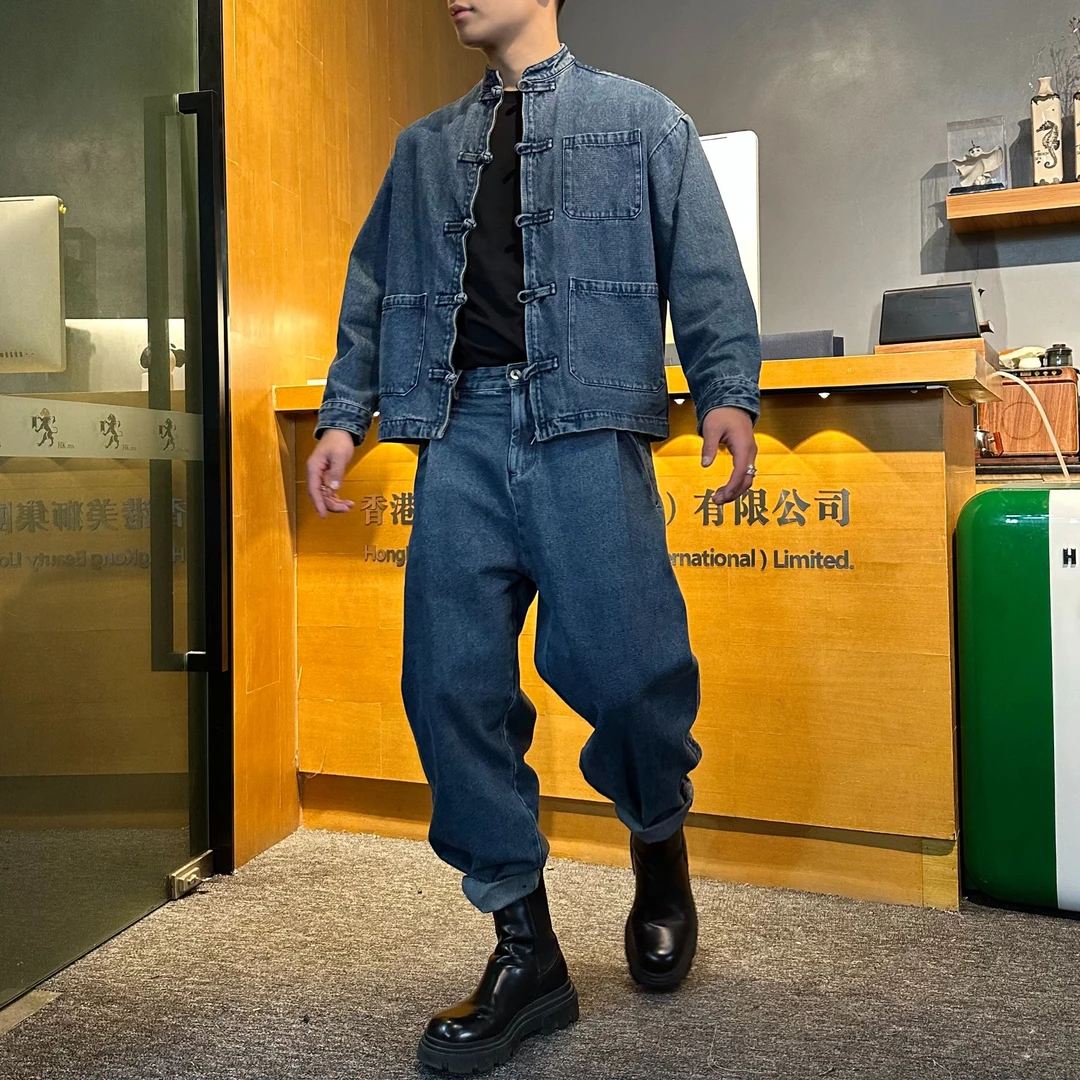 2025H·K美狮潮牌春季新中式盘扣复古牛仔两件套