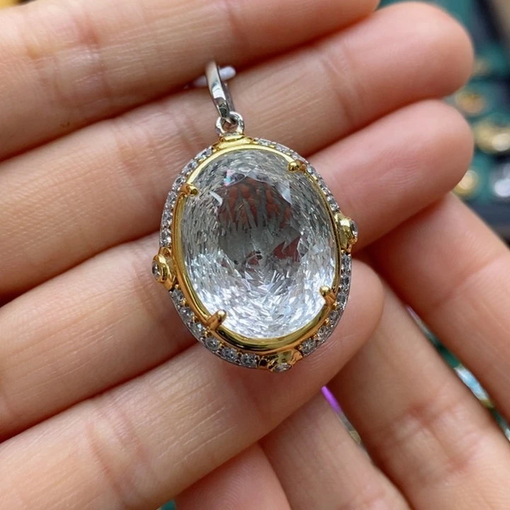 水晶颈饰银S925镶嵌天然水晶戒指