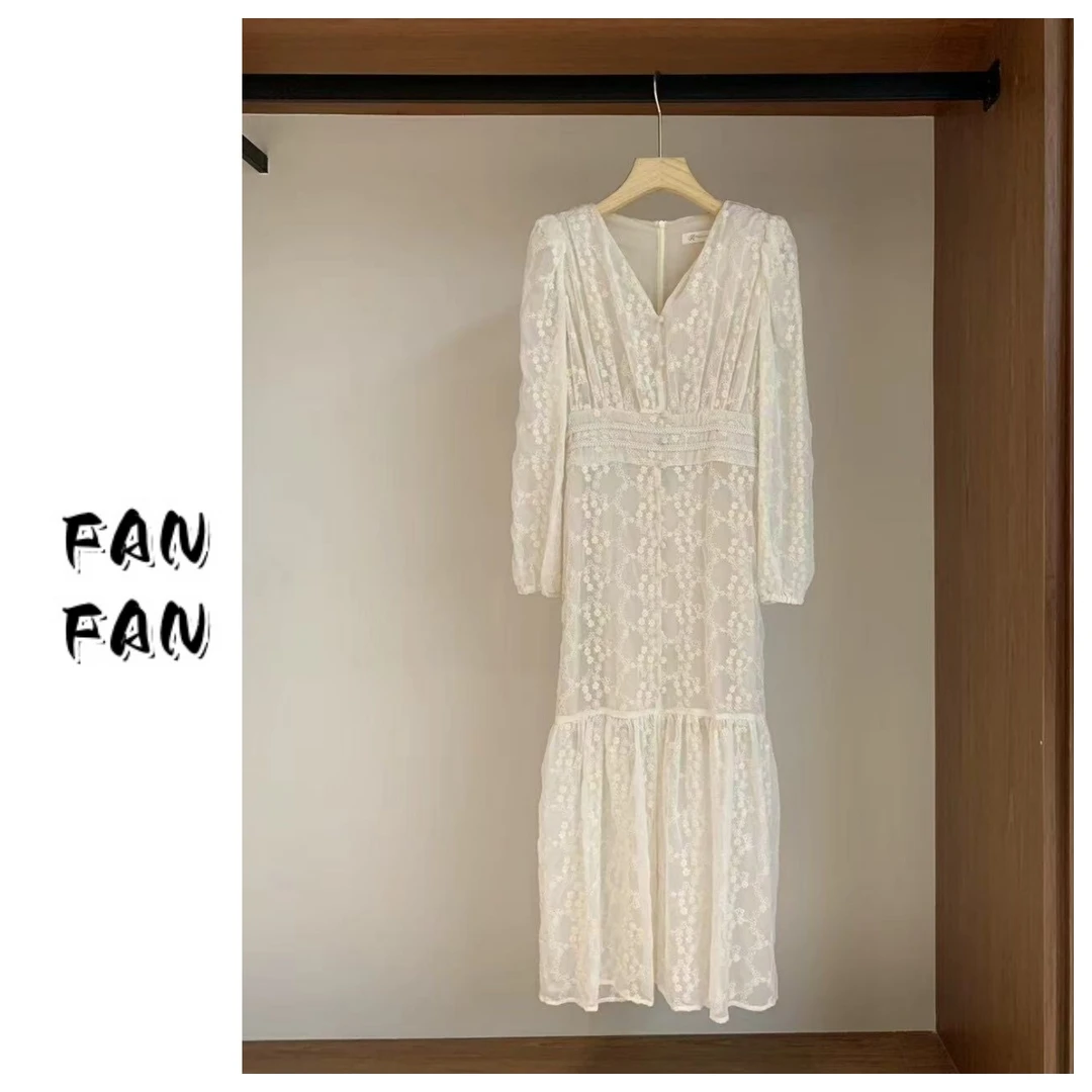 FANFAN 【茶歇裙●赫本风】蕾丝刺绣连衣裙