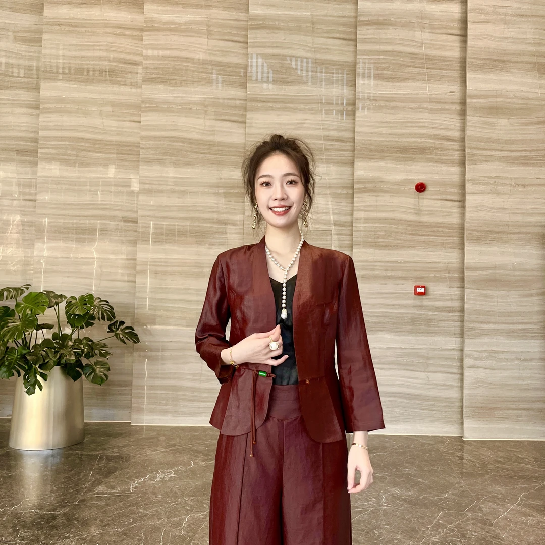 FSSIA乾瑞丨新款红云纱老料龟裂纹轻奢时尚气质上衣中式外套-4002