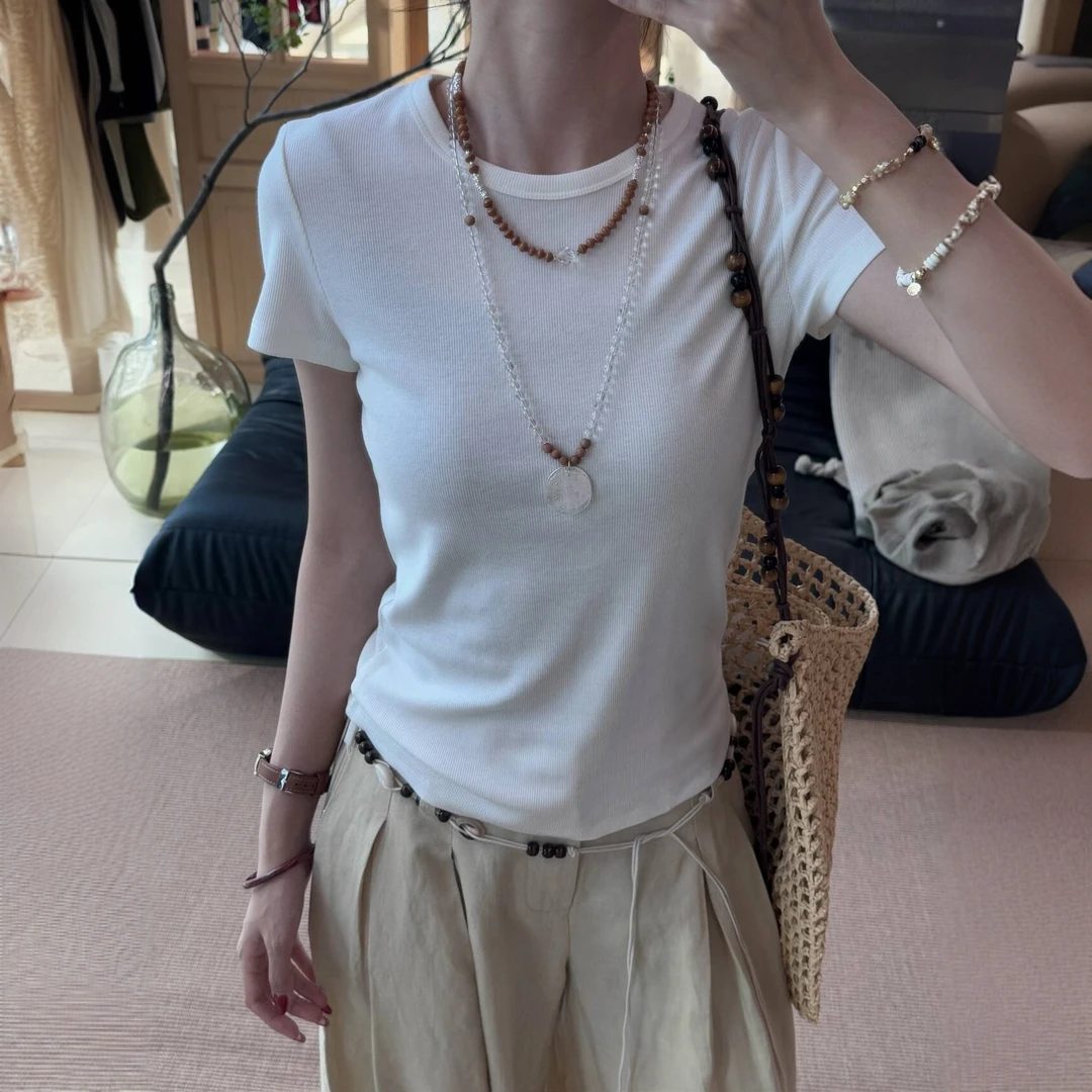 【VIINS】短袖T恤纯色简约螺纹棉短袖修身半袖打底衫内搭9116