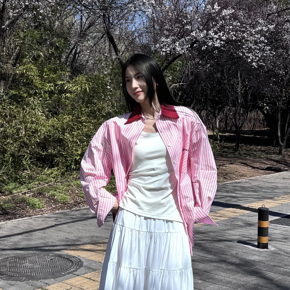 25年春季新款条纹百搭长袖拼接衬衫186101