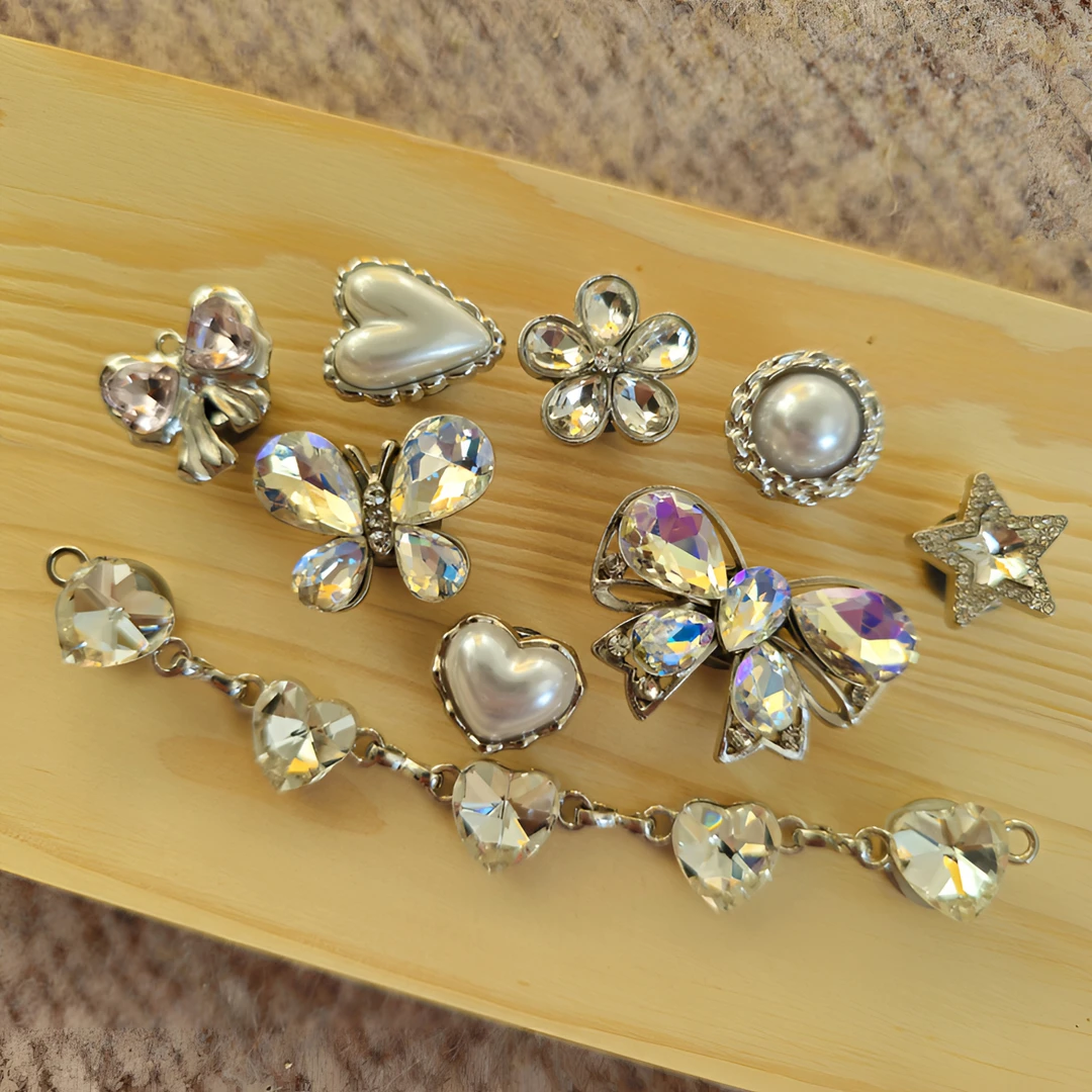 “水晶蝴蝶”  金属钻面鞋花鞋扣甜美气质重工精致风网红高档精美