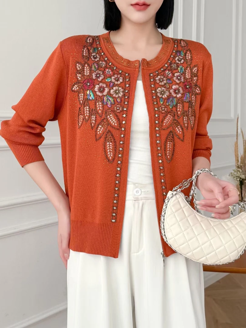 T675设计师重工串珠针织冬季上衣女长袖时尚百搭