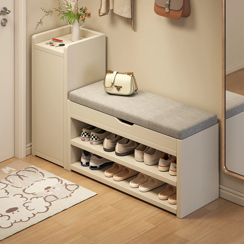 入户门口实木芯换鞋凳玄关可坐可收纳鞋柜坐凳一体鞋架进门穿鞋凳
