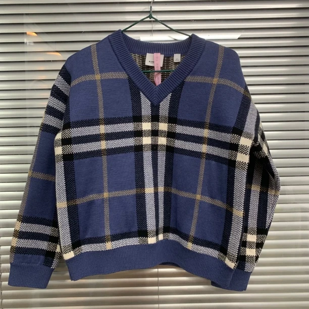 99新 BURBERRY/博柏利 V领格纹毛衣/12Y/B02388
