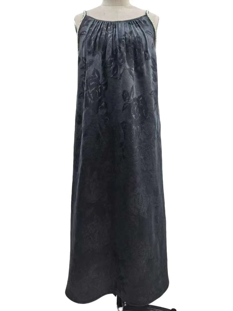 香云纱缎面百搭款手工嵌边夏款长裙