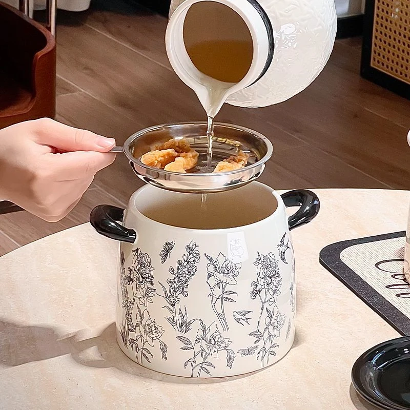 尊慕斯中古风陶瓷猪油罐家用大容量带把手防烫荤油辣椒油调料罐子