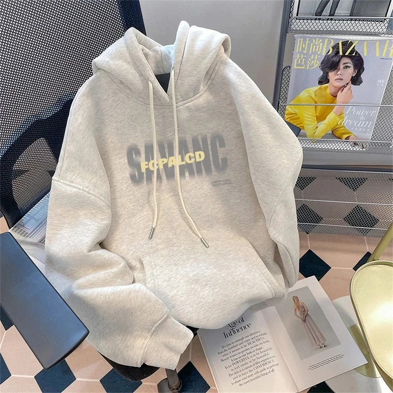 潮牌趣味宽松款连帽卫衣男士重磅帅气秋冬季穿搭保暖加绒外套上衣