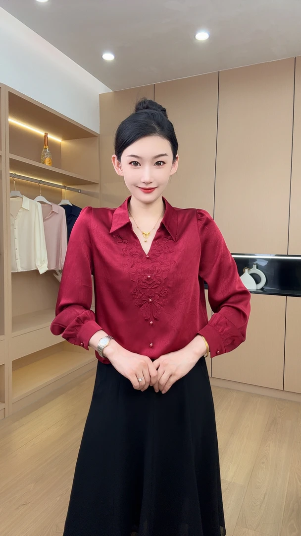 秋季长袖重工刺绣套头显瘦气质洋气质百搭小衫衬衣衬衫
