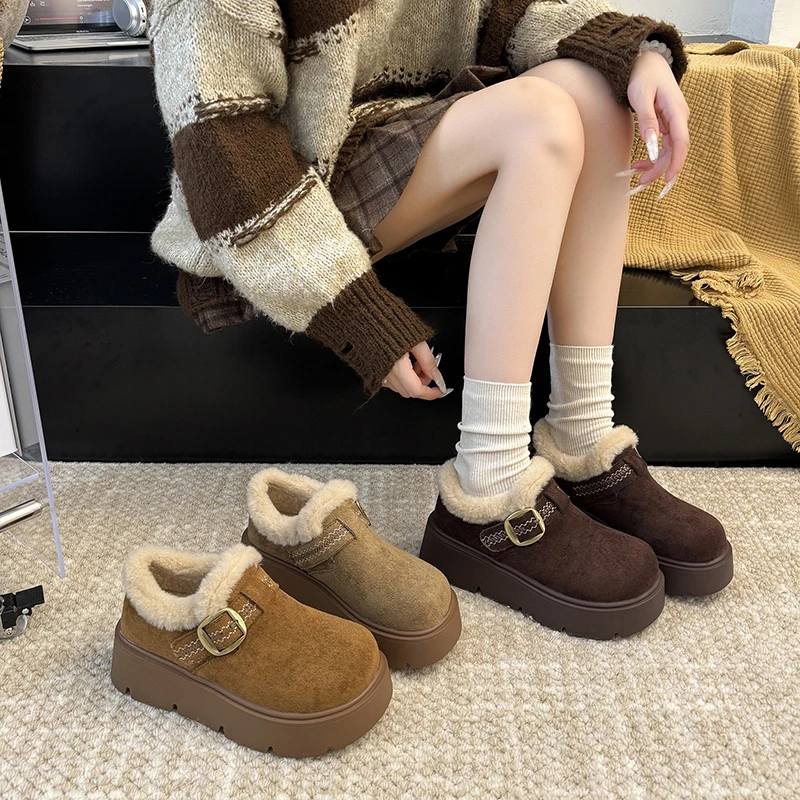 厚底增高加绒保暖勃肯鞋女鞋2025新款冬季雪地靴乐福鞋毛毛鞋棉鞋