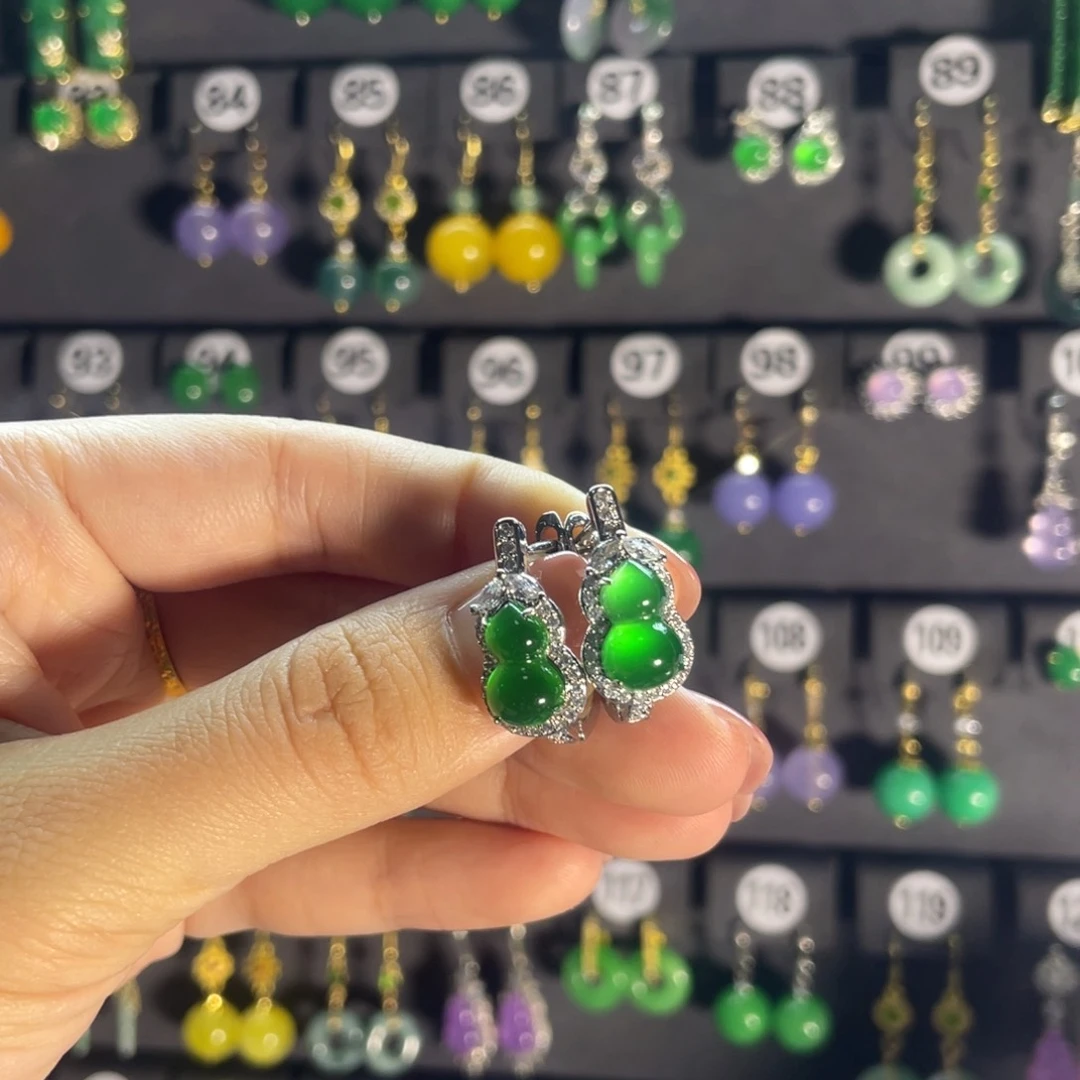 翡翠银S925镶嵌耳饰