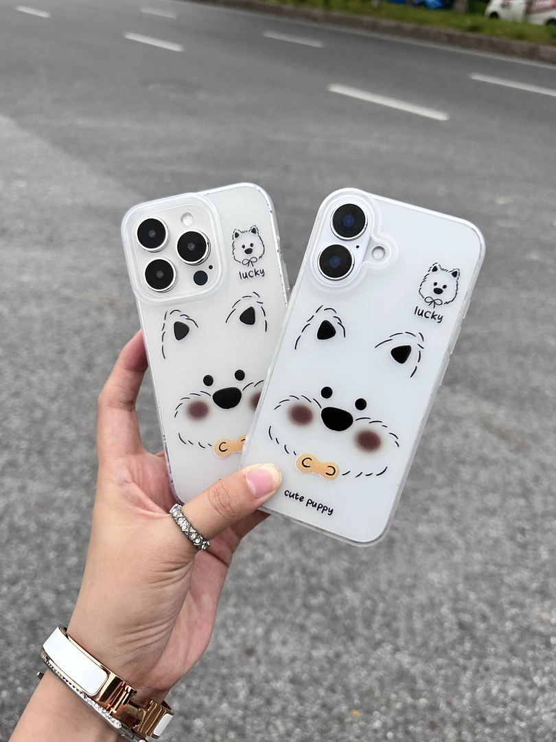 简约高级小狗磨砂壳适用苹果16pro/15promax手机壳iPhone14防13