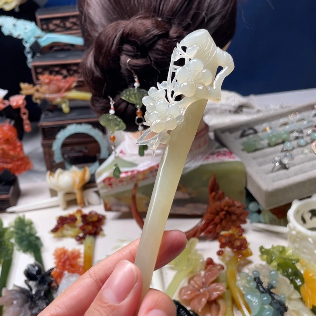 【闪购商品】蛇纹石玉发饰未镶嵌恬*