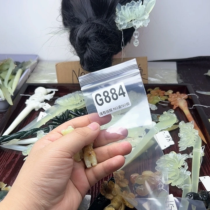 蛇纹石玉发饰合金点****6