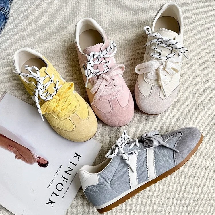 芭蕾风拼色德训鞋女2025年新款百搭系带时尚轻便休闲运动阿甘鞋