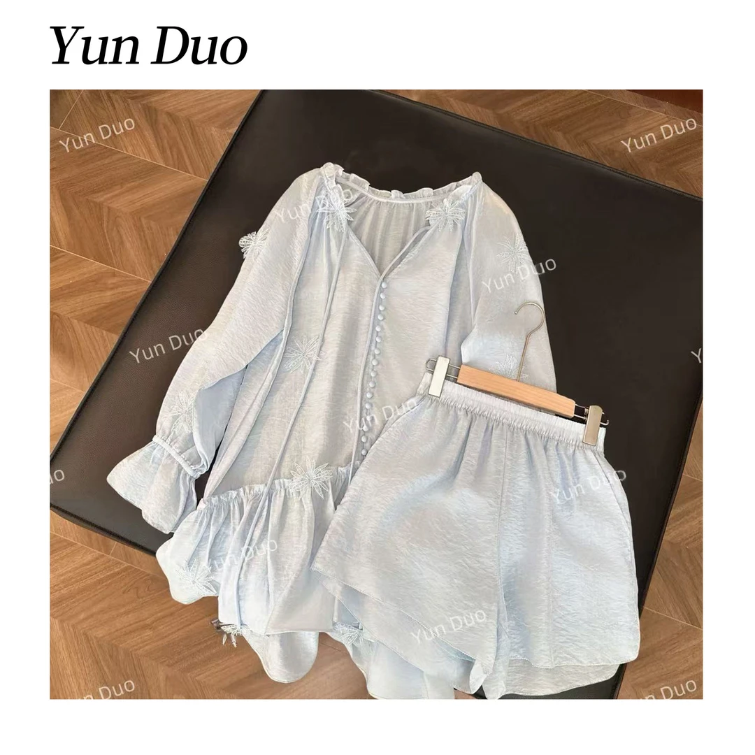 云朵定制【凝霜】法式立体花朵轻薄两件套LD70