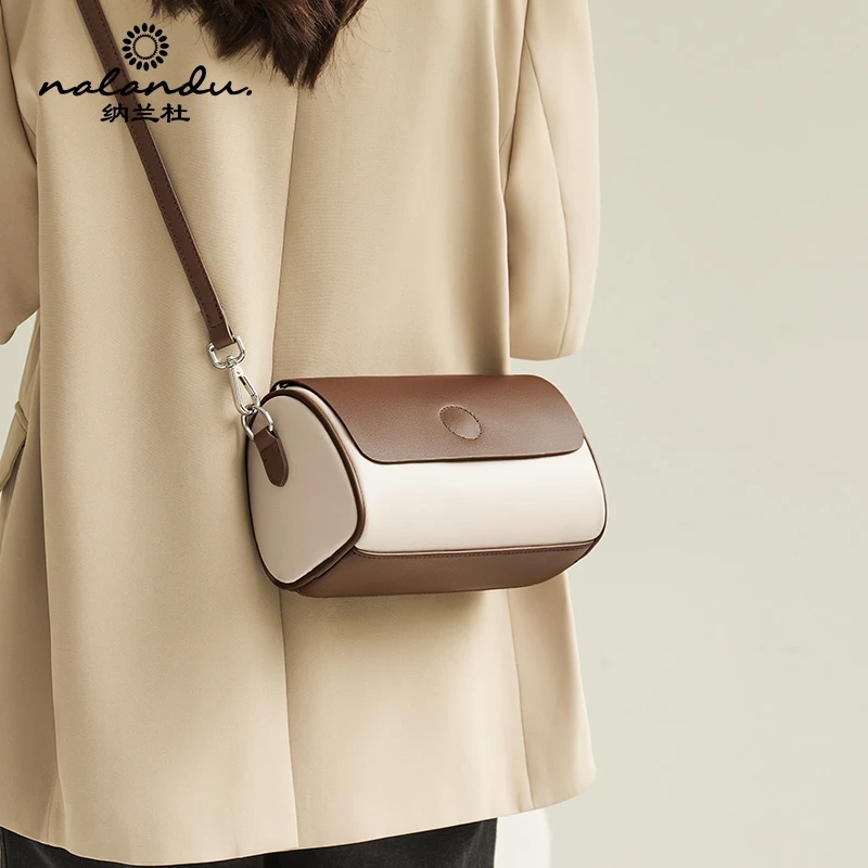 NALANDU纳兰杜斜挎包女款2025年撞色包包女小包百搭真皮女包复古