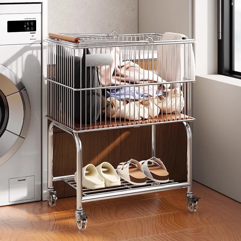 中古脏衣篮浴室双层衣服收纳篮卫生间移动洗衣篮脏衣篓推车置物架