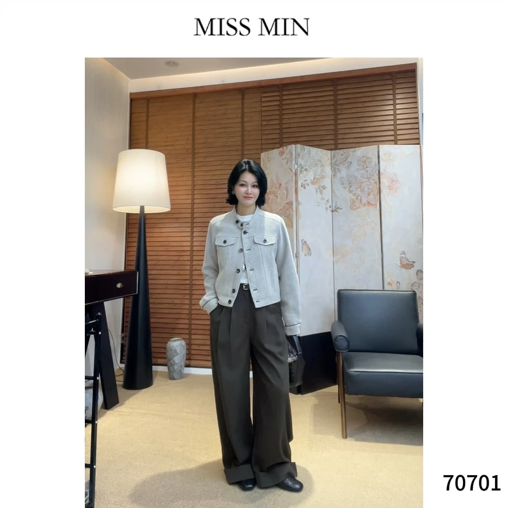 MISS MIN【木里】老钱风高级大气亚麻混纺撞色百搭显瘦短外套 70701