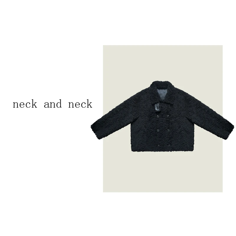 【 neck and neck 】“ 乌木日记  ” 黑色双排扣短款气质毛呢外套